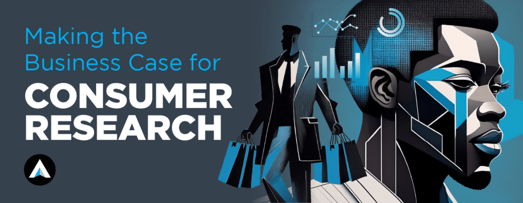 Man in suit carrying shopping bags next to analytics and a close-up of his head