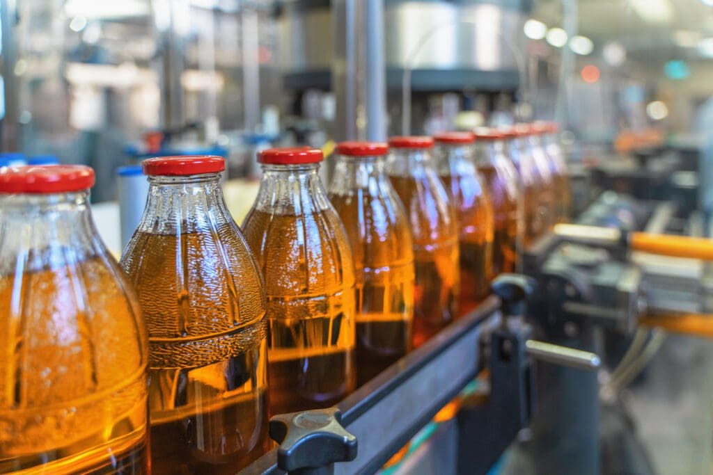 Drink manufacturing assembly line.