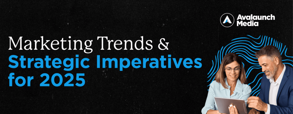 Two marketers with text: Marketing Trends & Strategic Imperatives for 2025