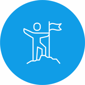 Stick figure on top of hill with flag