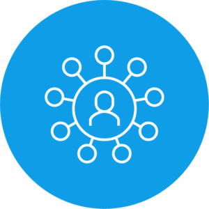 Stick figure in a bubble connected to smaller bubbles