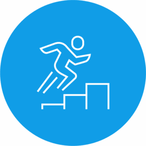 Stick figure running up stairs