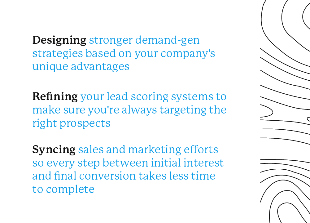 White background with black and blue text and geometric pattern