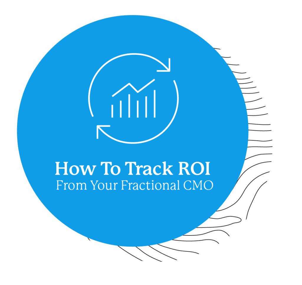 Blue icon with upward-trending bar graph and text, "How to track ROI from your fractional CMO"